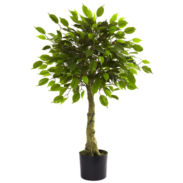 Nearly Natural 3ftH Polyester Artificial Ficus Tree with Pot, Green