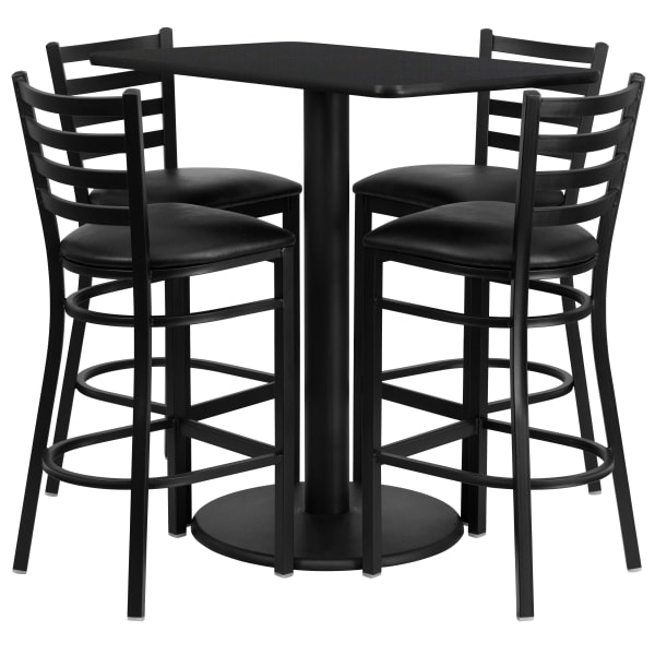 Flash Furniture Rectangular Laminate Table Set With 4 Ladder Back Metal Bar Stools, 42inH x 24inW x 42inD, Black
