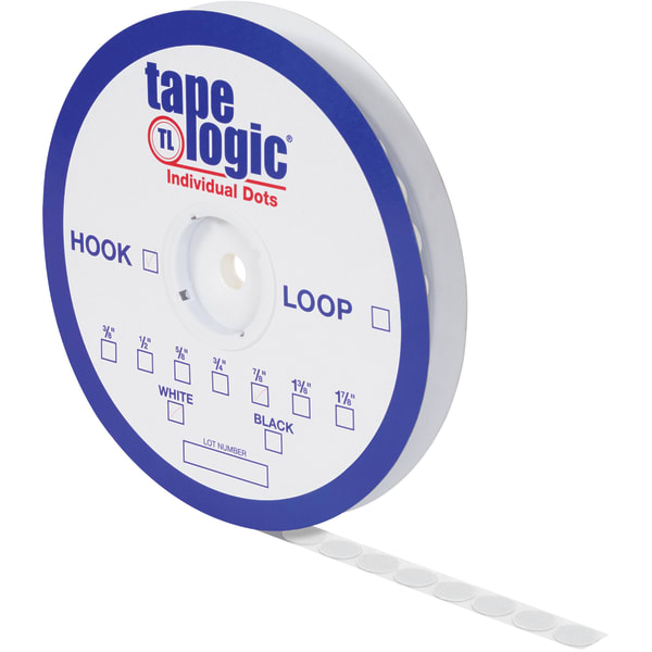 Tape Logic Sticky Back Hook Dots, 1/2in, White, Pack of 1400 Dots