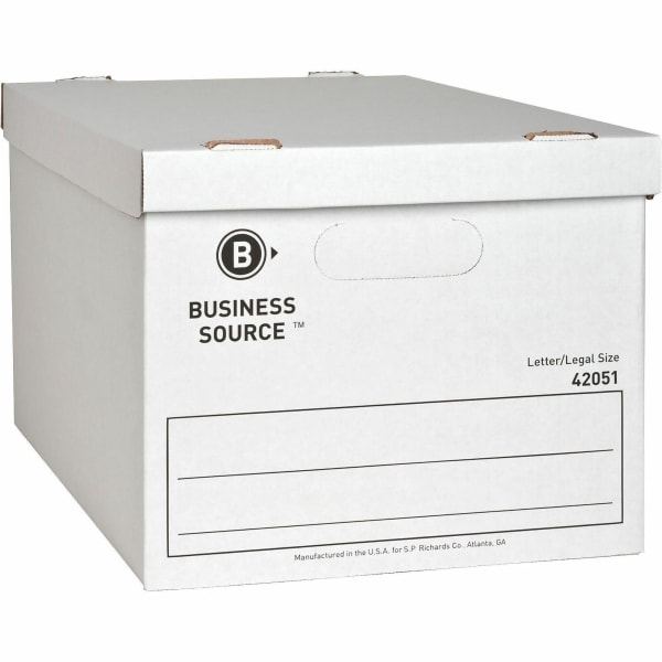 Business Source Economy Storage Box with Lid - External Dimensions: 12in Width x 15in Depth x 10in Height - 350 lb - Media Size Supported: Legal, Letter - Light Duty - Stackable - White - For File - Recycled - 12 / Carton