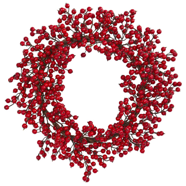 Nearly Natural Berry Artificial Wreath, 22in x 5in, Red