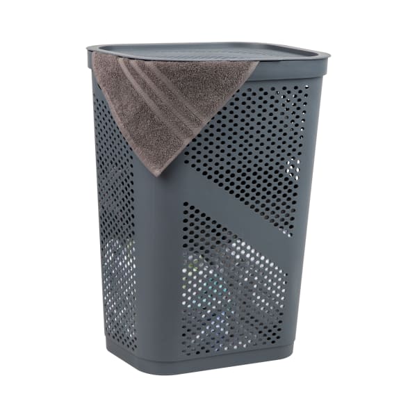 Mind Reader 60L Laundry Hamper Clothes Basket with Lid, 23-1/2inH x 13-3/4inW x 17-1/4inL, Gray