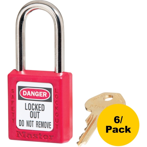 Master Lock Danger Red Safety Padlock - 0.25in Shackle Diameter - Red - 6 / Pack