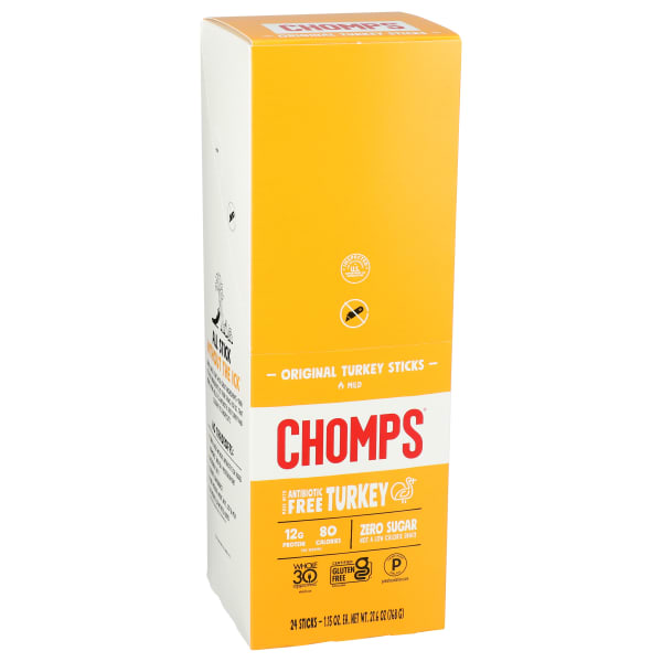 CHOMPS Snack Sticks, Original Mild Turkey, 1.15 Oz, Total Qty 24