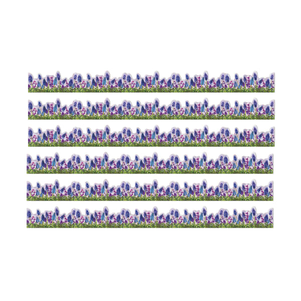 Eureka Extra Wide Deco Trim Packs, 37' x 3-1/4in, Curiosity Garden Die-Cut Floral, Set Of 6 Packs