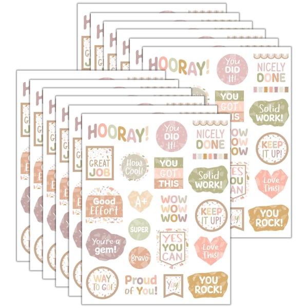 Teacher Created Resources Stickers, 2-1/2in x 1/2in, Terrazzo Tones, 120 Stickers Per Pack, Bundle Of 12 Packs
