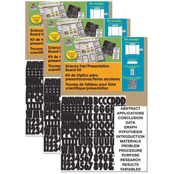 Pacon Presentation Board Kit with Self-Adhesive Letters, Corrugated Cardboard, 48in x 36in, White, Set Of 3 Kits