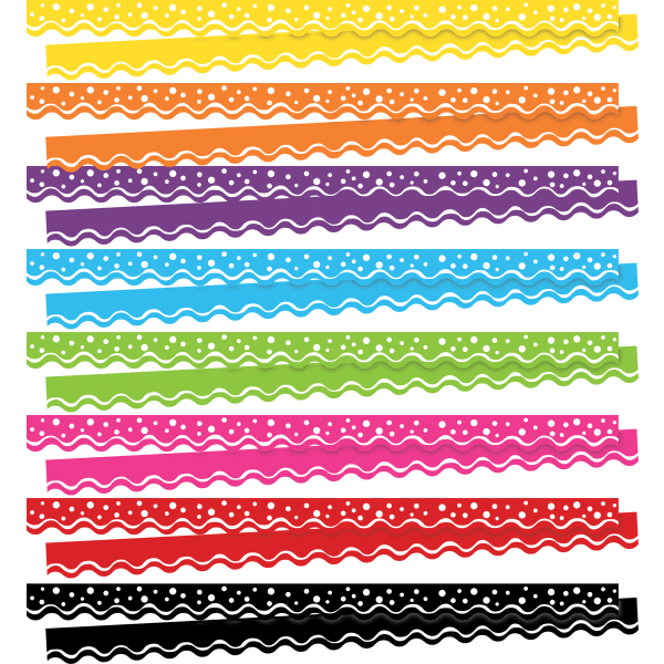 Barker Creek Happy Double-Sided Scalloped Borders, 2-1/4in x 36in, 13 Strips Per Pack, Set Of 8 Packs