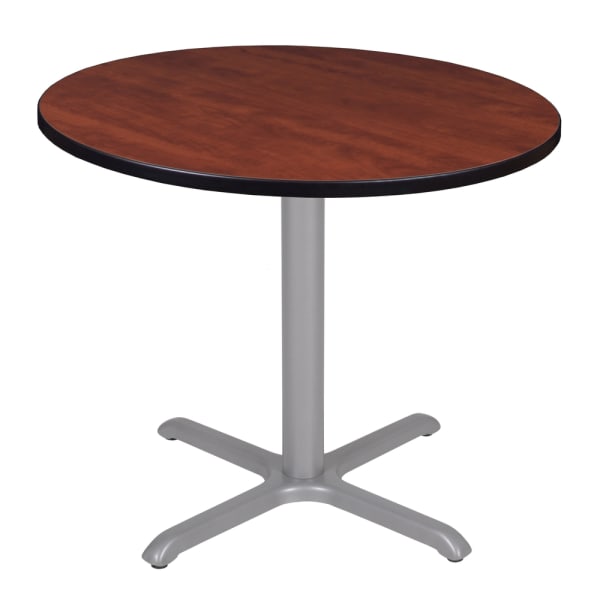 Regency Cain Round X-Base Breakroom Table, 29inH x 42inW x 42inD, Cherry/Gray