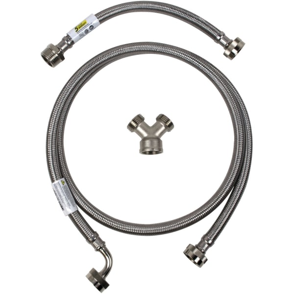 Certified Appliance Accessories Braided Stainless Steel Steam Dryer Installation Kit with Elbow, 6ft - Stainless Steel, Vinyl, PVC, Polyester - Silver, Clear