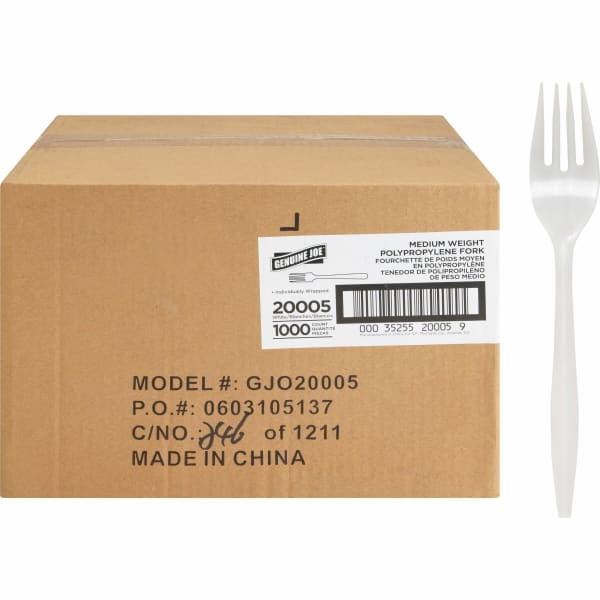 Genuine Joe Individually Wrapped Fork - 1 Piece(s) - Fork - 1 x Fork - Disposable - White - 1000 / Carton