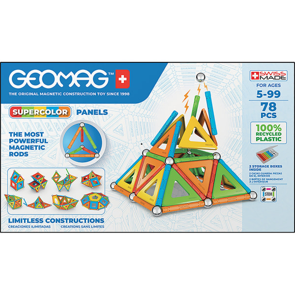 Geomag Magnetic Building Set, Supercolor Recycled, 78 Pieces