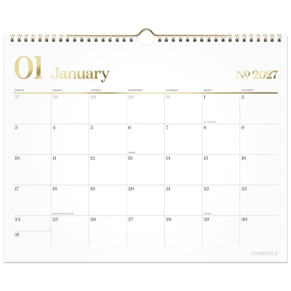 Mead Cambridge WorkStyle 2027 Monthly Wall Calendar, White, Medium, 15in x 12in