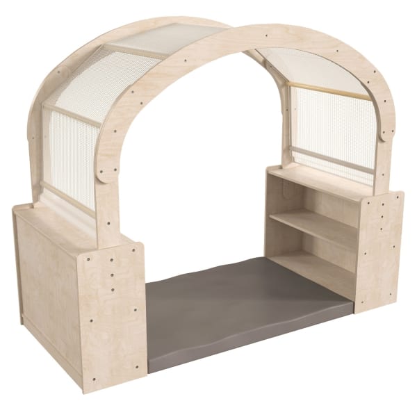 Flash Furniture Bright Beginnings Commercial-Grade Quiet Corner Reading Nook With 2 Storage Shelf Units And Canopy, Beech