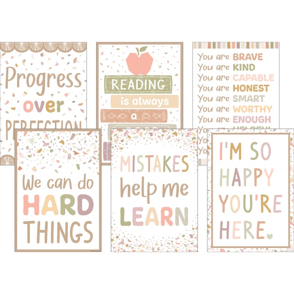 Teacher Created Resources Terrazzo Tones Positive Posters, 13-3/8in x 19in, Multicolor, Set Of 6 Posters