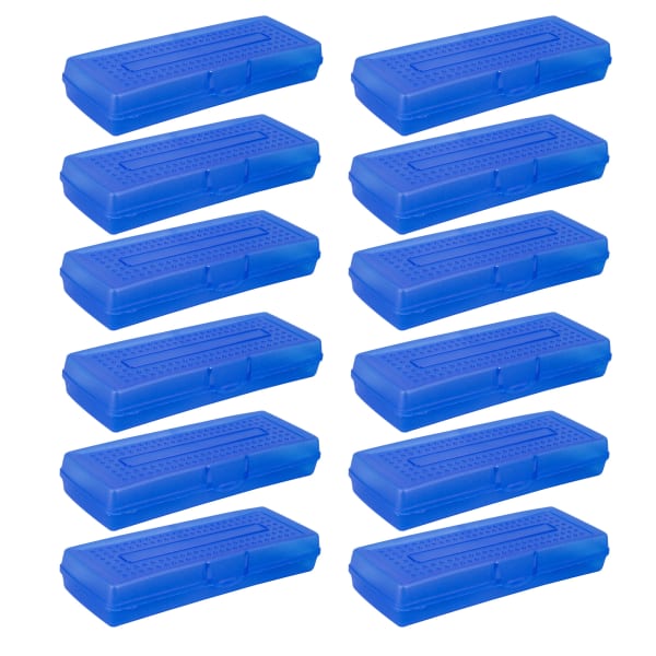 Storex Single Mini Pencil Storage Cases, 1-1/4inH x 7-1/4inW x 3-1/4inD, Assorted Colors, Pack Of 12 Cases