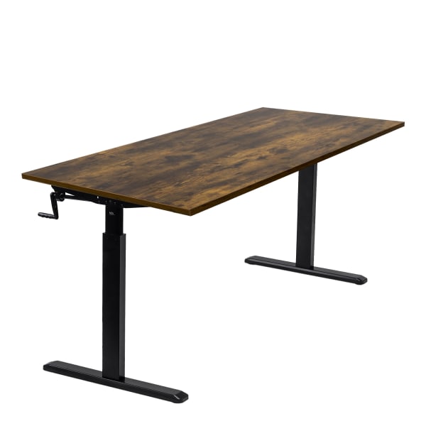 Mount-It! Hand Crank 55inW Adjustable Height Standing Desk, Oak