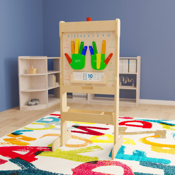 Flash Furniture Bright Beginnings Commercial Grade Double-Sided Wooden Free-Standing STEAM Easel With Storage Tray, Beech