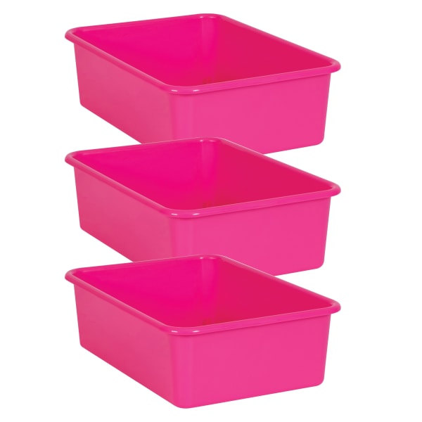 Teacher Created Resources Large Plastic Storage Bins, 5inH x 11-1/2inW x 16-1/4inD, Pink, Pack Of 3 Bins