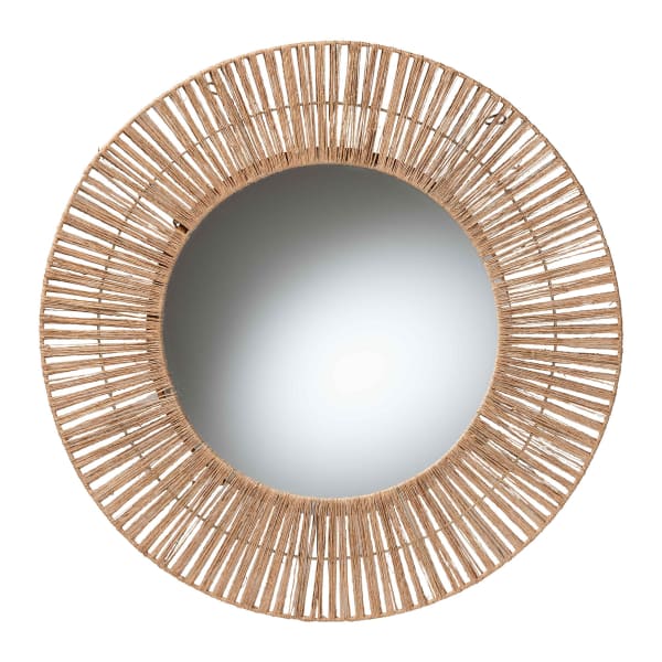 bali & pari Leala Modern Bohemian Round Accent Wall Mirror, 31-1/2inH x 31-1/2inW x 1-1/4inD, Natural Brown