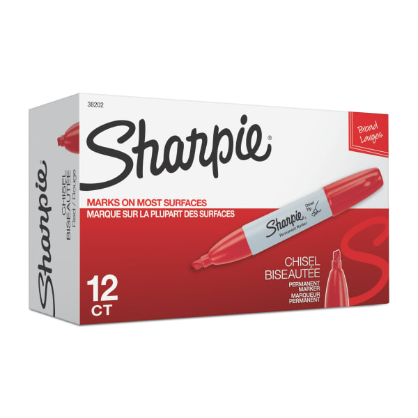 Sharpie Chisel-Tip Permanent Markers, Red, Pack Of 12