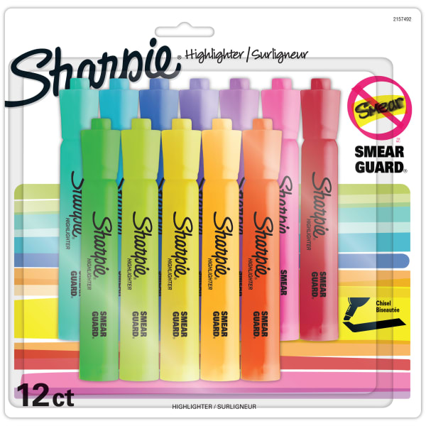 Sharpie Accent Tank-Style Highlighters, Chisel Tip,  Assorted Colors, Pack Of 12
