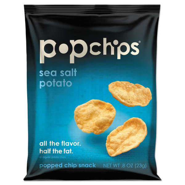 popchips Potato Chips, Sea Salt Flavor, 0.8 Oz Bag, Carton Of 24 Bags