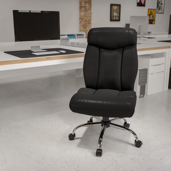 Flash Furniture Hercules Big & Tall High-Back Ergonomic LeatherSoft Faux Leather Office Chair With Full Headrest And Chrome Base, Black