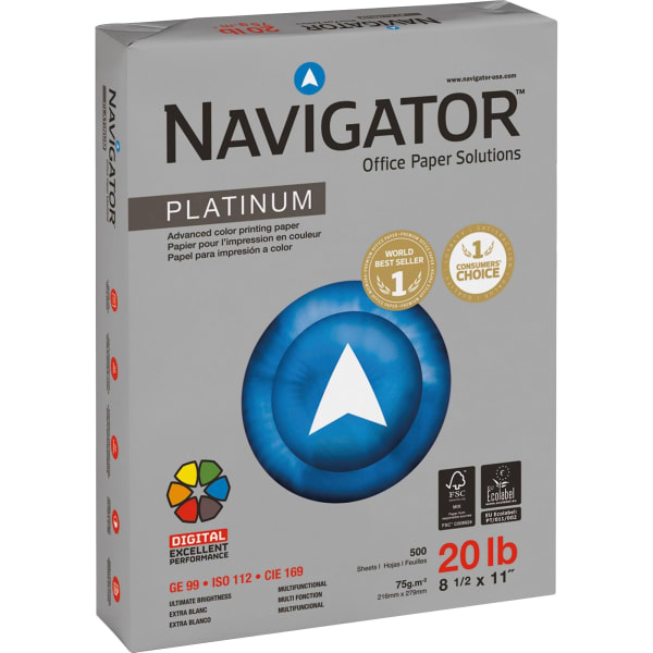 Navigator Platinum Office Multi-Use Paper, 10 Reams, Bright White, Letter Size (8 1/2in x 11in), 20 Lb, Smooth
