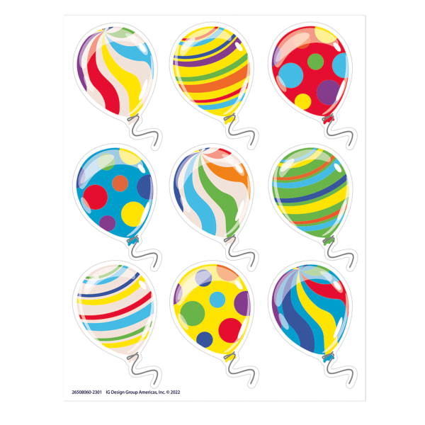Eureka Giant Stickers, 1-5/16in x 1-3/4in, Celebration Balloons, 36 Stickers Per Pack, Set Of 12 Packs