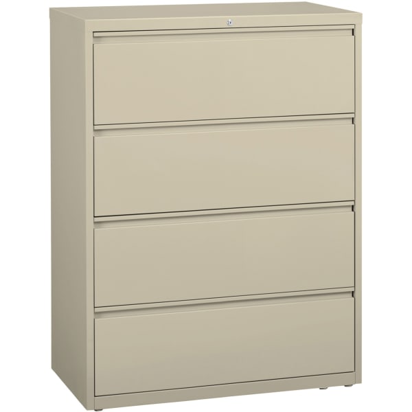 Lorell Fortress 42inW x 18-5/8inD Lateral 4-Drawer File Cabinet, Putty
