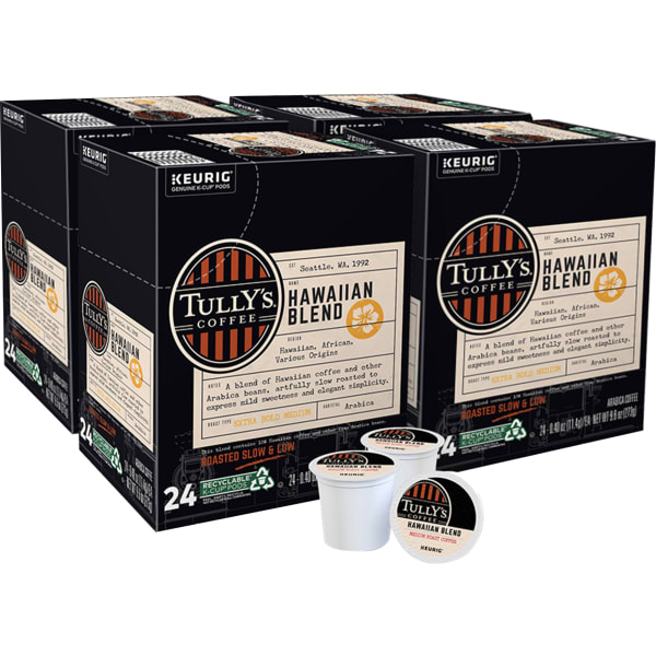 Tully's Coffee Hawaiian Blend Single-Serve K-Cups, Carton Of 24 K-Cups, Box Of 4 Cartons
