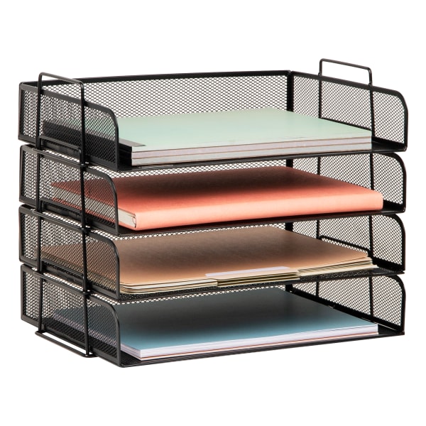 Mind Reader 4-Piece Stackable Paper Tray Desktop Organizer, 11-1/2inH x 9-3/4inW x 13-1/4inD, Black