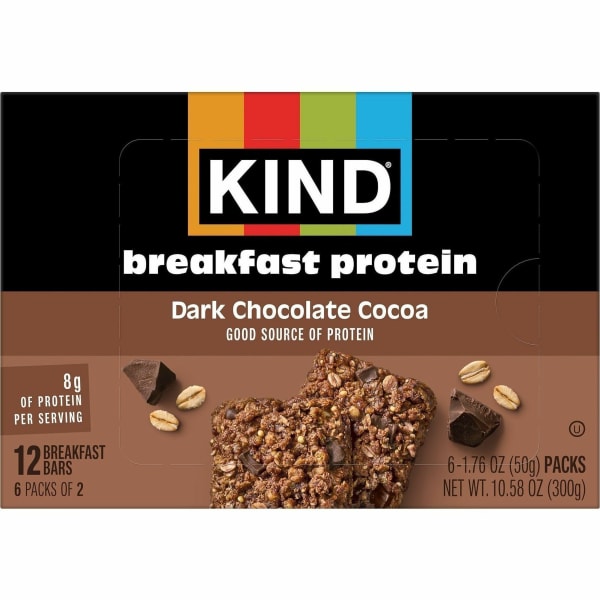 KIND Breakfast Protein Bars - Gluten-free, Dairy-free, Low Sodium, Trans Fat Free, Peanut-free - Dark Chocolate Cocoa - 1.76 oz - 6 / Box