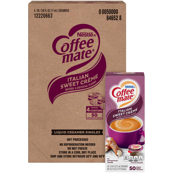 Nestle Coffee-mate Liquid Creamer, Sweet Italian Creme Flavor, 0.37 Oz Single Serve x 200
