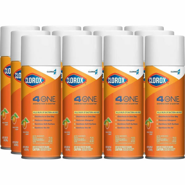 CloroxPro 4 in One Disinfectant & Sanitizer - 14 fl oz (0.4 quart) - Fresh Citrus Scent - Deodorize, Disinfectant - 12 / Carton