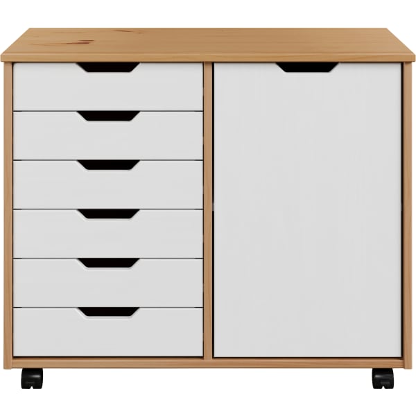 Trendfurn Omnia 1-Door Roll Cart, 6 Drawers, 25-3/4in x 31-1/3in, Honey/White