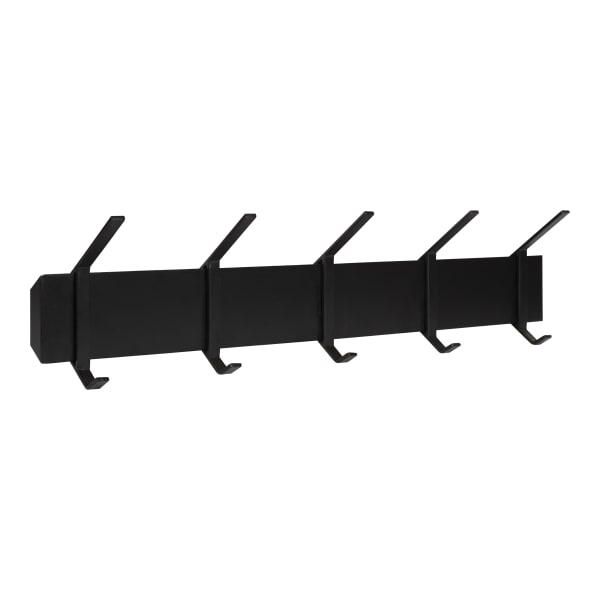 Kate and Laurel Rossmore Wood And Metal 5-Hook Shelf, 4-3/8inH x 29-15/16inW x 7-1/4inD, Black