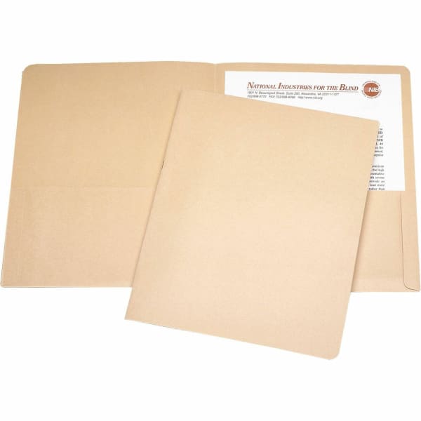 SKILCRAFT Twin Pocket Portfolios, 30% Recycled, Tan, Box Of 25 (AbilityOne 7510-00-584-2492)