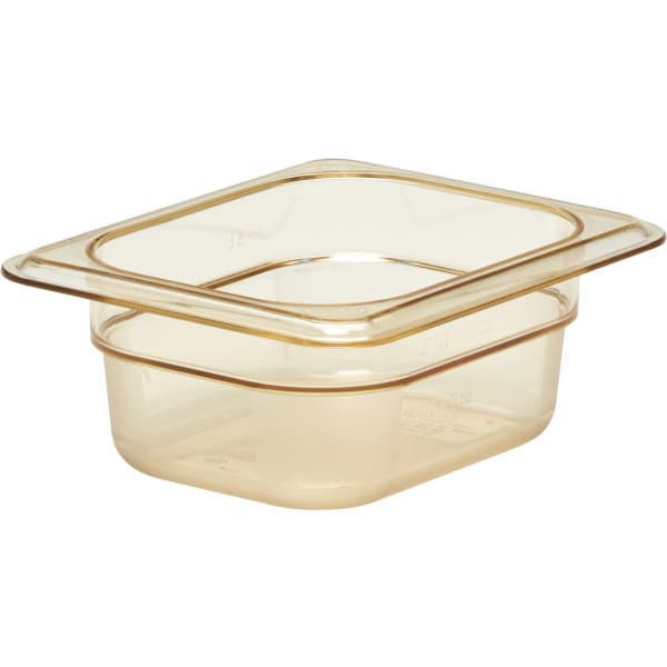 Cambro H-Pan High-Heat GN 1/8 Food Pans, 2-1/2inH x 5-1/8inW x 6-5/16inD, Amber, Pack Of 6 Pans