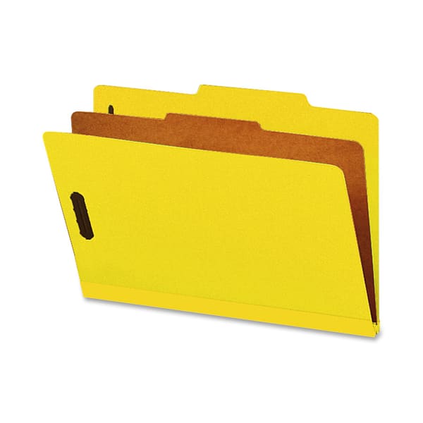 Smead Classification Folders, With SafeSHIELD Coated Fasteners, 1 Divider, 2in Expansion, Legal Size, 50% Recycled, Yellow, Box Of 10