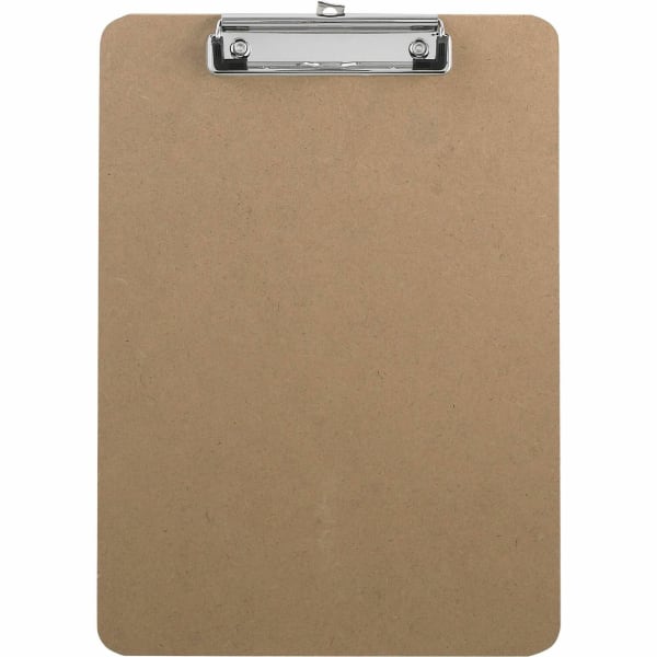 Business Source Flat Clip Clipboard - 9in x 12 1/2in Sheet Size - Hardboard - Brown - 1 Each
