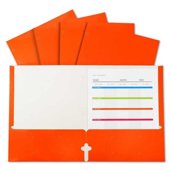 C-Line 2-Pocket Laminated Paper Portfolios With 3-Hole Punch, 8-1/2in x 11in, Orange, Box Of Portfolios