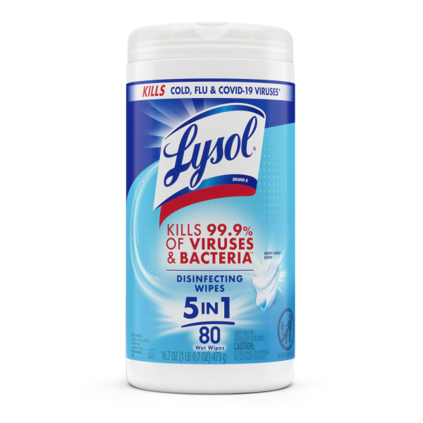 Lysol Disinfecting Wipes, Crisp Linen Scent, 8in x 8in, Canister Of 80