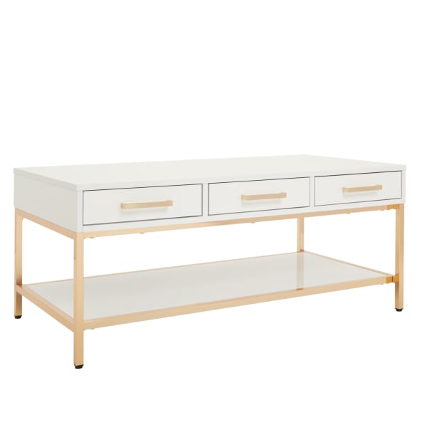 Office Star Alios Cocktail Table, 18-1/8inH x 43-3/8inW x 23inD, White Gloss/Gold Chrome