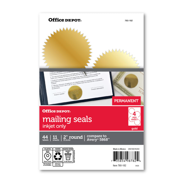 Office Depot Brand Permanent Self-Adhesive Notarial Seals, 2in Diameter, Pack Of 44