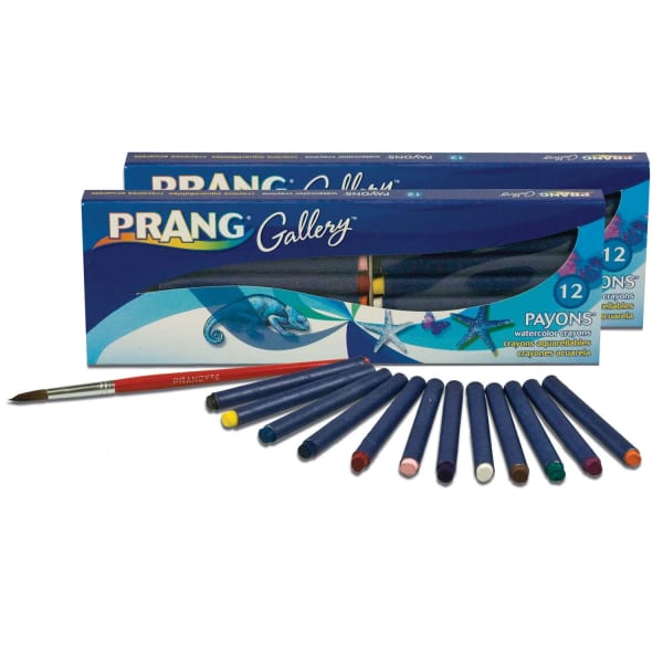 Prang Payons Watercolor Crayon Sets With Brushes, Assorted Colors, 12 Crayons Per Set, Pack Of 2 Sets