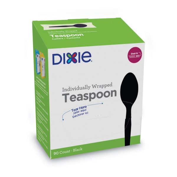 Dixie Grab'N Go Wrapped Cutlery, Teaspoons, 5-5/8in, Black, Box Of 90 Pieces