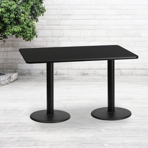 Flash Furniture Rectangular Laminate Table Top With Round Table Height Base, 31-3/16inH x 30inW x 60inD, Black