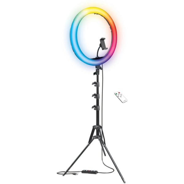 Bower RGB Selfie Ring Light Studio Kit With Wireless Remote Control & Tripod, 62inH, 10W, Black